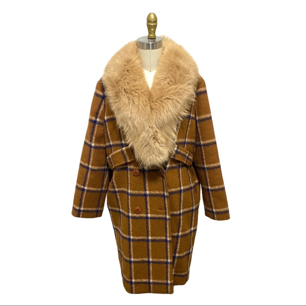 Plaid Peacoat w/ Removable Fox Fur Collar